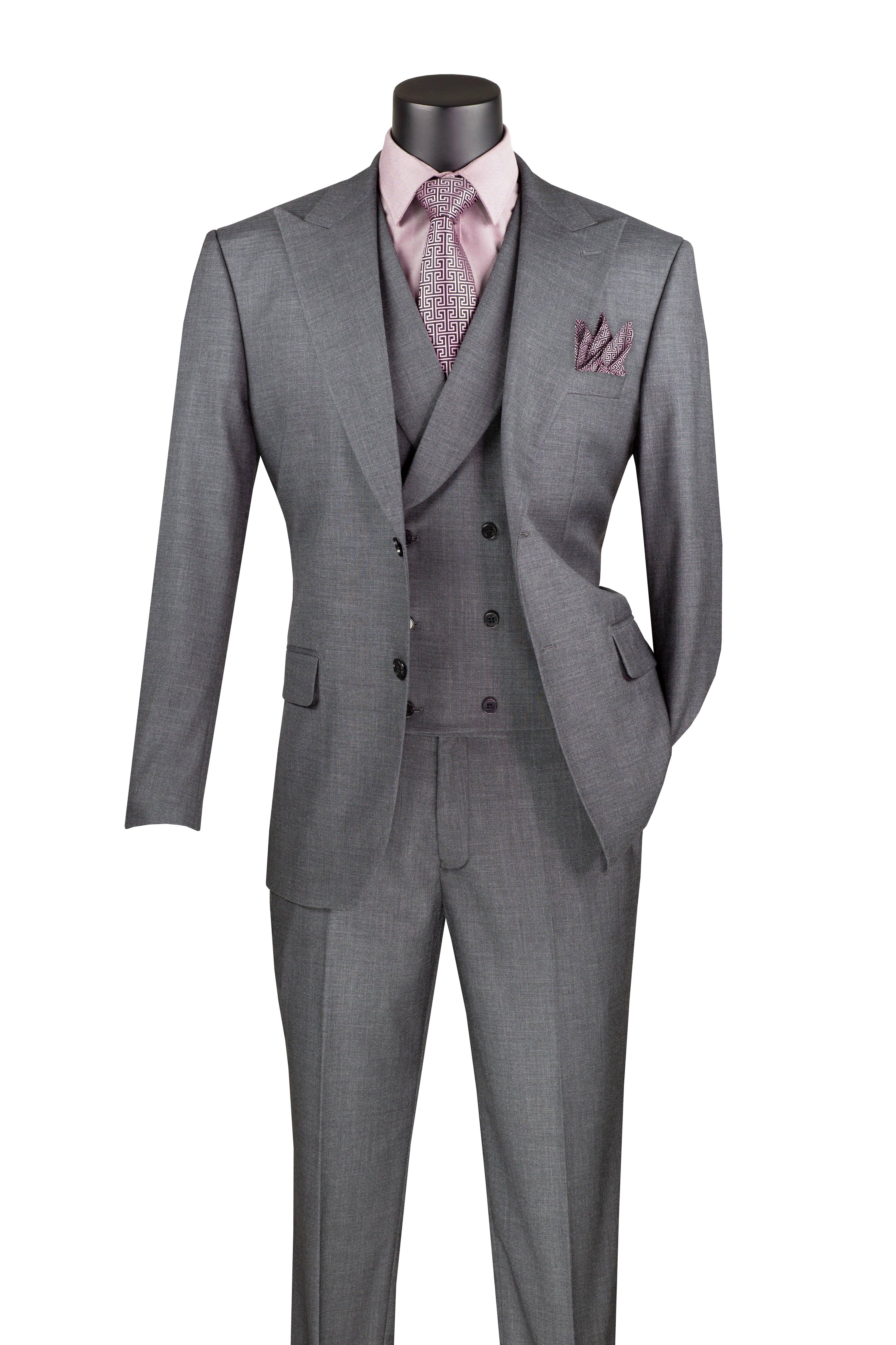 Modern Charcoal 3-Piece Suit with Lapel Vest