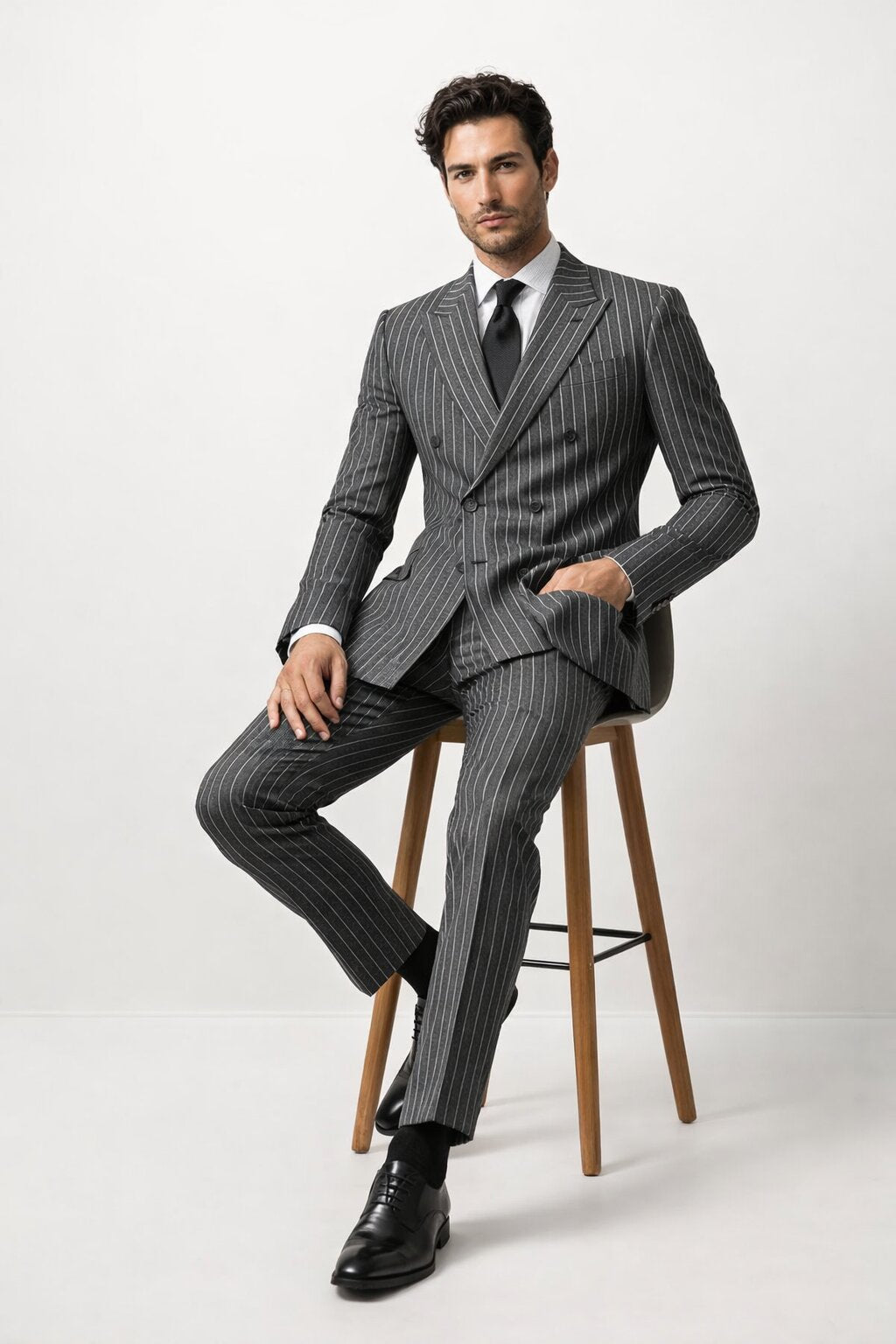 Charcoal Grey Bold Pinstripe 1920s Suit