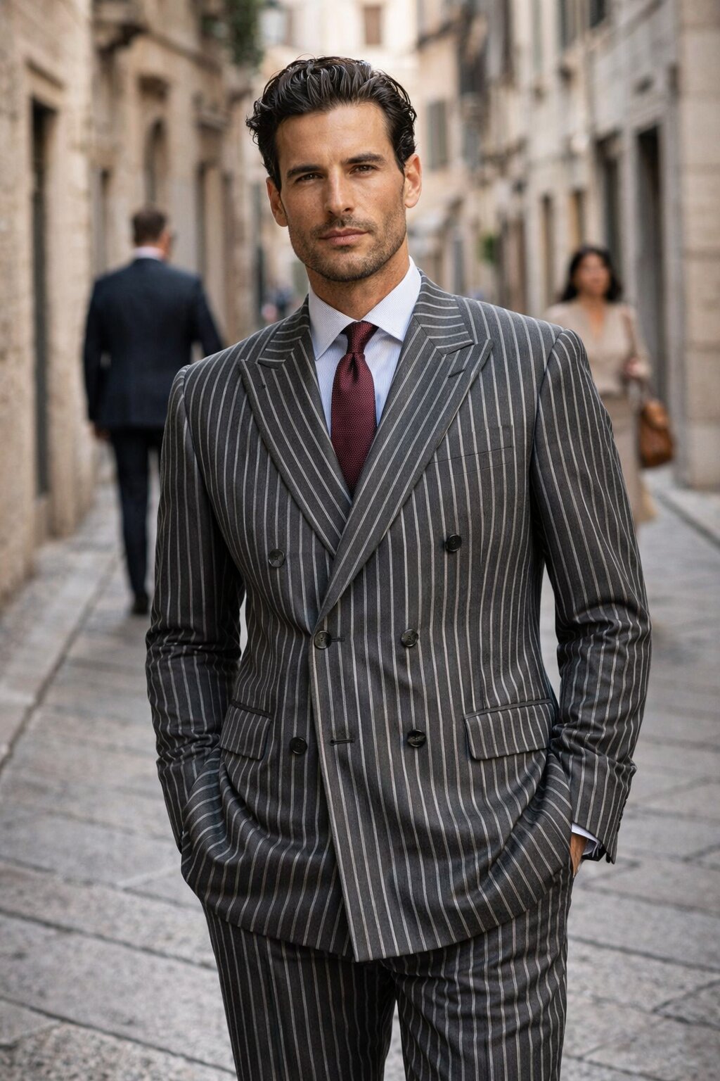 Charcoal Grey Bold Pinstripe 1920s Suit
