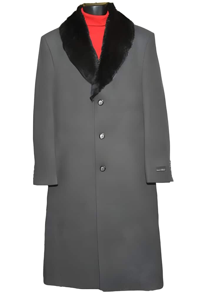 Charcoal Grey Wool Fur Collar Overcoat