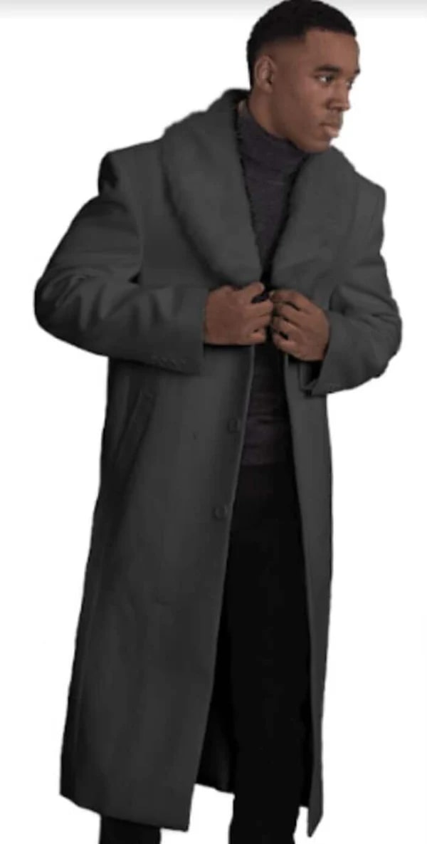 Men's Charcoal Overcoat with Fur Collar