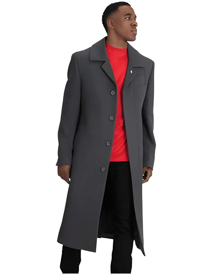 Blue Martini Four Button Charcoal Wool Overcoat