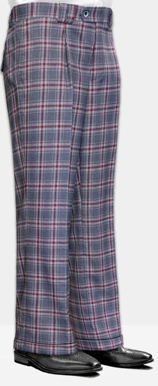 Charcoal Plaid Wool Wide Leg Pants for Men