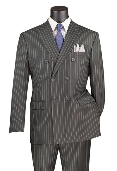 Double Breasted Stripe Charcoal Suit - Regular Fit 2PC
