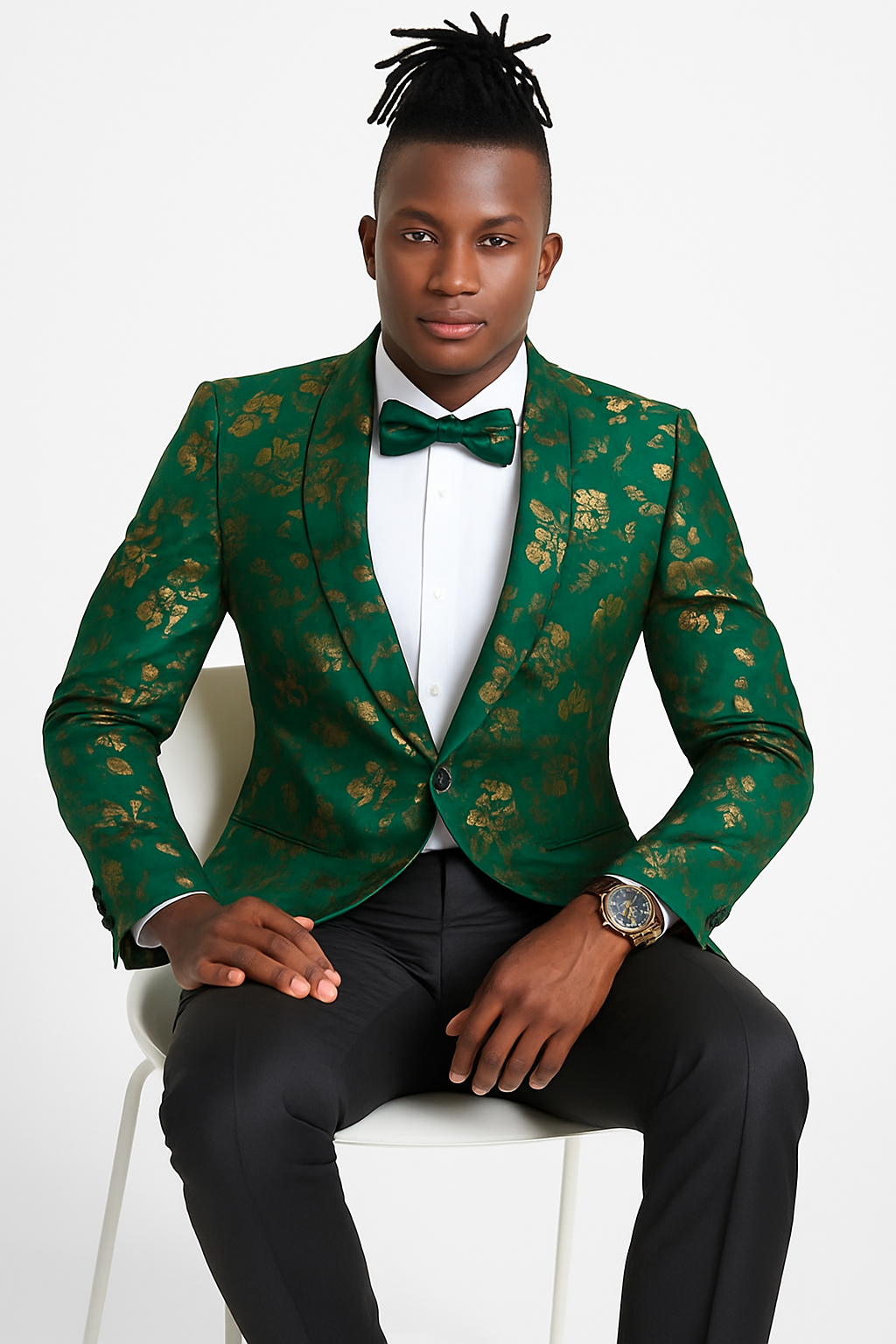 Hunter Green & Gold Paisley Slim Fit Tuxedo Jacket