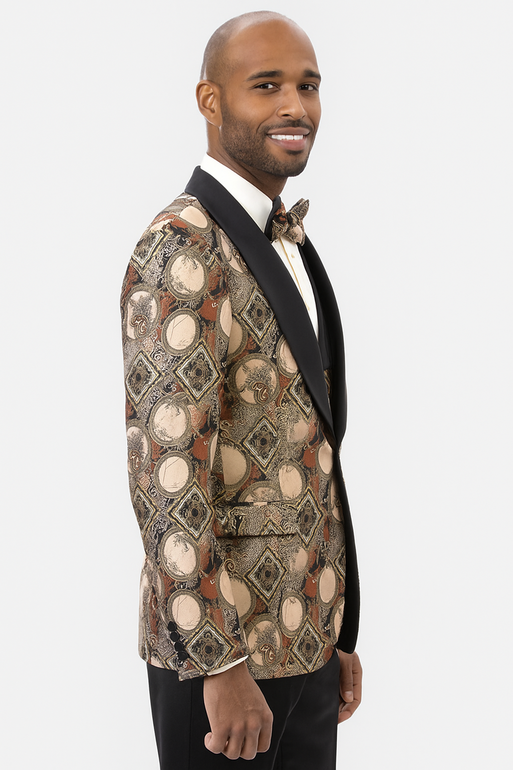 Rust Geometric Tuxedo with Vest & Bowtie