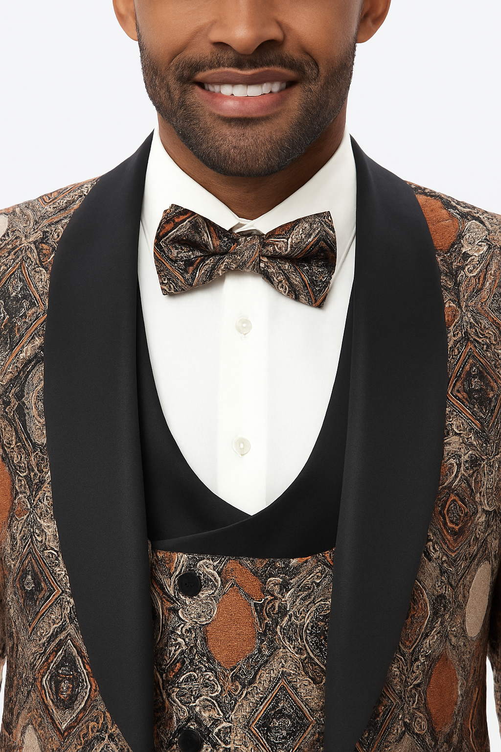 Rust Geometric Tuxedo with Vest & Bowtie