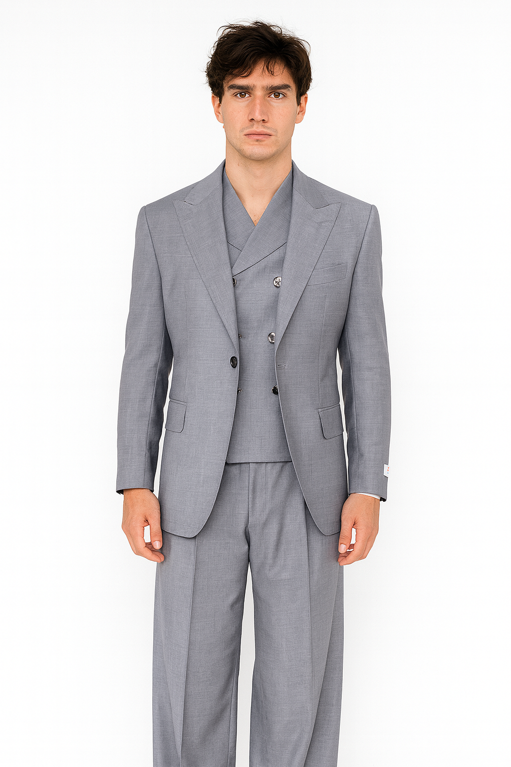 Tiglio Rosso Suit - Classic Fit Athletic Cut 100% Wool Super 150s Italian Fabric Peak Lapel in Color Light Gray