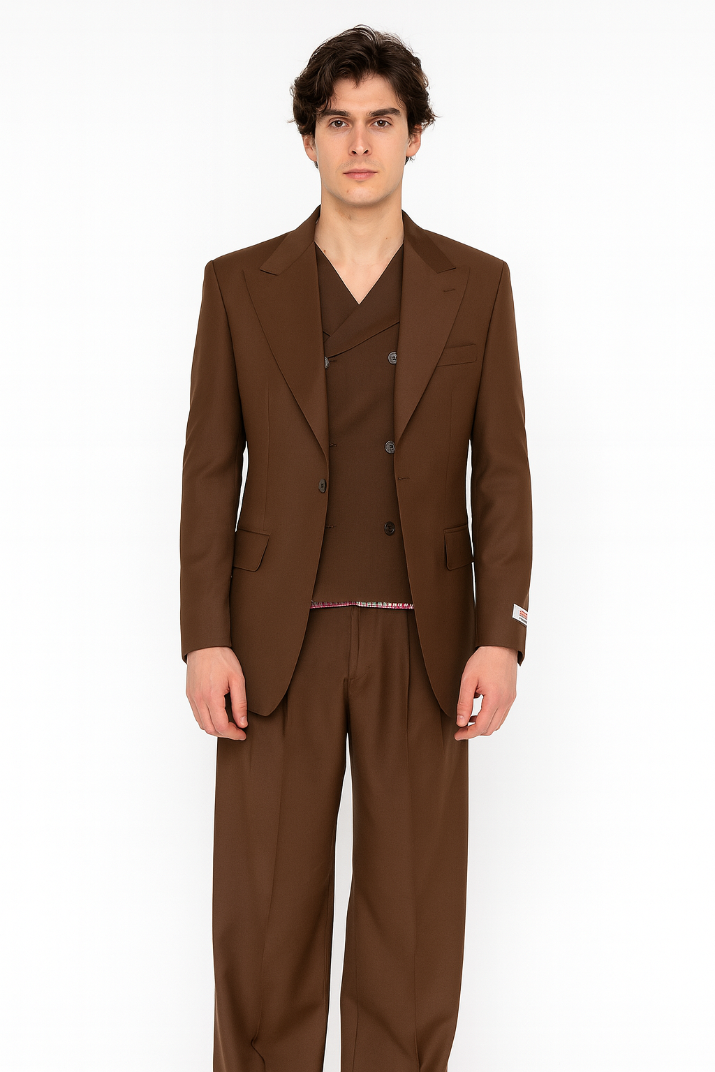 Tiglio Rosso Suit - Classic Fit Athletic Cut 100% Wool Super 150s Italian Fabric Peak Lapel in Color Brown
