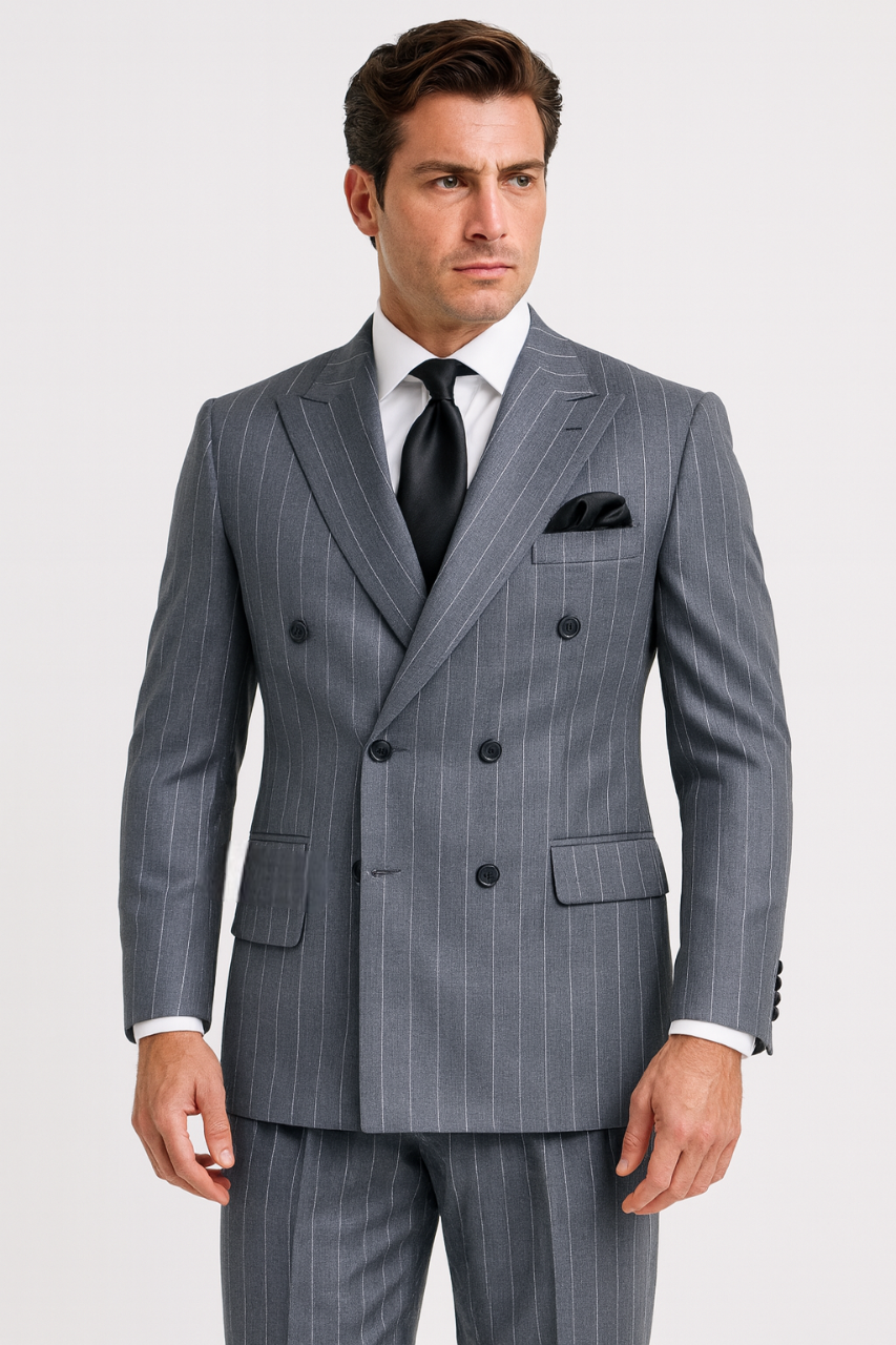 Rossiman Suit - Classic Fit Athletic Cut 100% Wool Super 150s Italian Fabric Peak Lapel in Color Grey