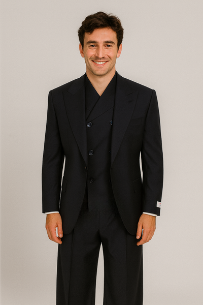 Tiglio Rosso Suit - Classic Fit Athletic Cut 100% Wool Super 150s Italian Fabric Peak Lapel in Color Navy