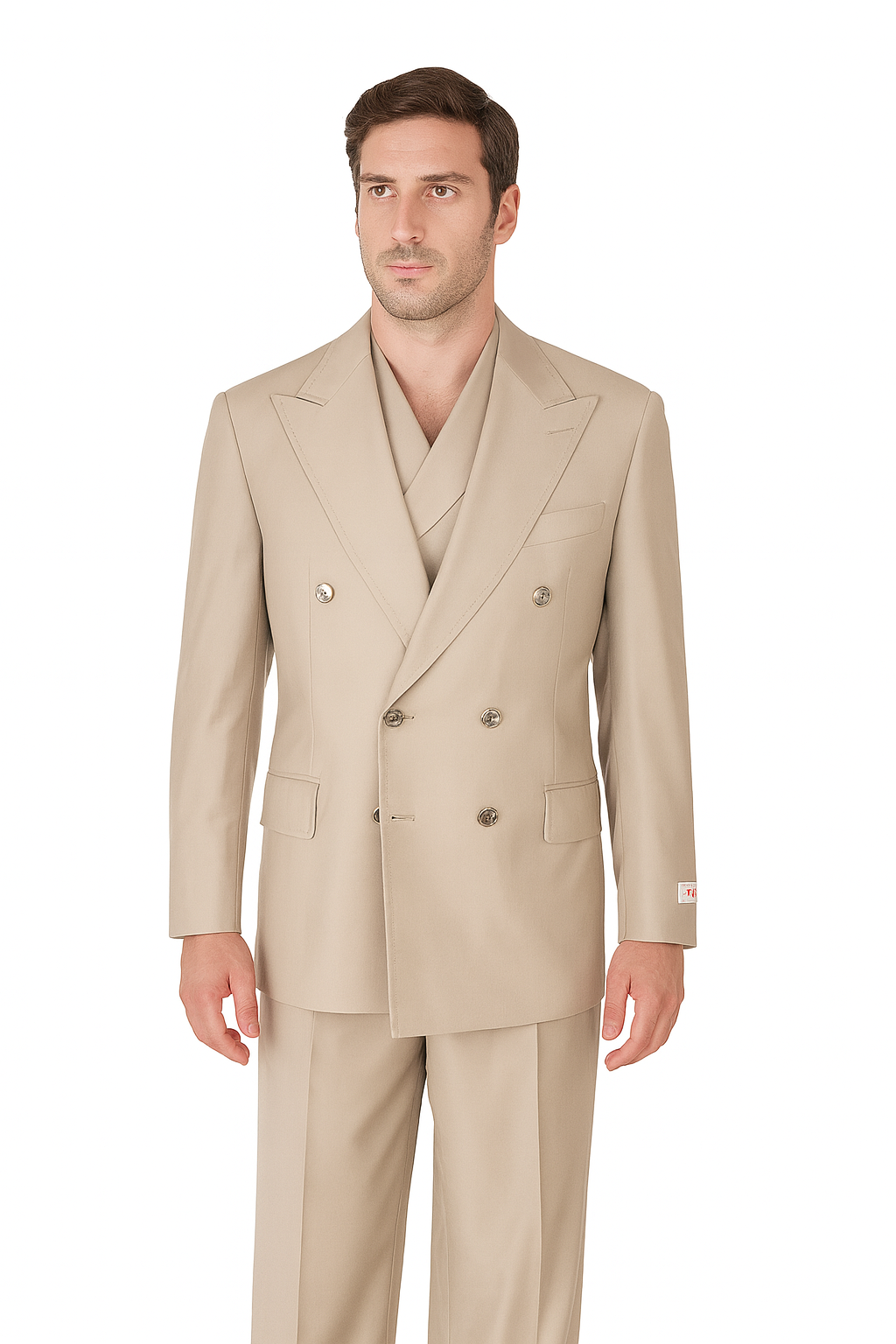 Tiglio Rosso Suit - Classic Fit Athletic Cut 100% Wool Super 150s Italian Fabric Peak Lapel in Color Light Tan