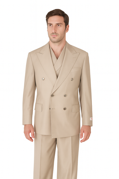 Tiglio Rosso Suit - Classic Fit Athletic Cut 100% Wool Super 150s Italian Fabric Peak Lapel in Color Light Tan