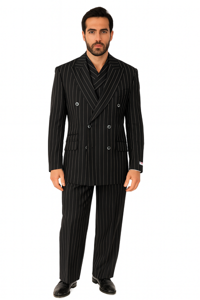 Tiglio Rosso Suit - Classic Fit Athletic Cut 100% Wool Super 150s Italian Fabric Peak Lapel in Color Black/White