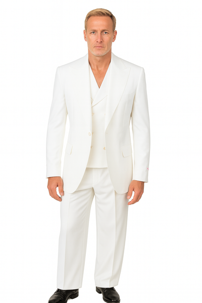 Tiglio Rosso Suit - Classic Fit Athletic Cut 100% Wool Super 150s Italian Fabric Peak Lapel in Color Off White