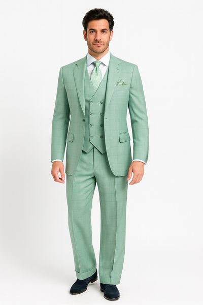 Tiglio Rosso Suit - Classic Fit Athletic Cut 100% Wool Super 150s Italian Fabric Peak Lapel in Color Mint Green
