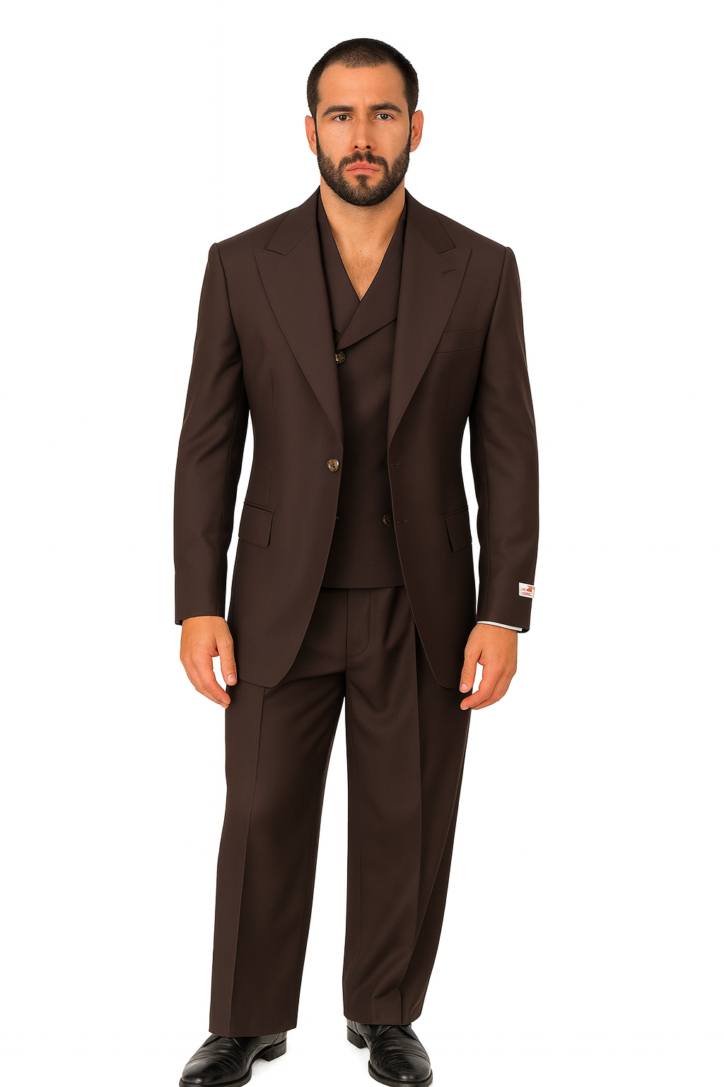 Tiglio Rosso Suit - Classic Fit Athletic Cut 100% Wool Super 150s Italian Fabric Peak Lapel in Color Chocolate Brown