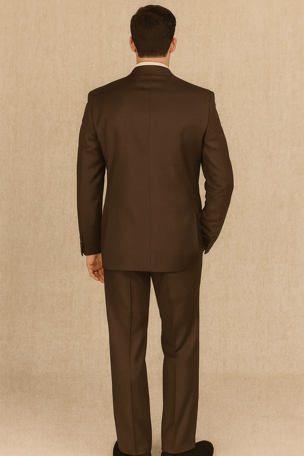 2TR Classic Fit - Executive Cut Poly-rayon Executive Pure Solid Brown Suit Notch Collar Pleated Pants