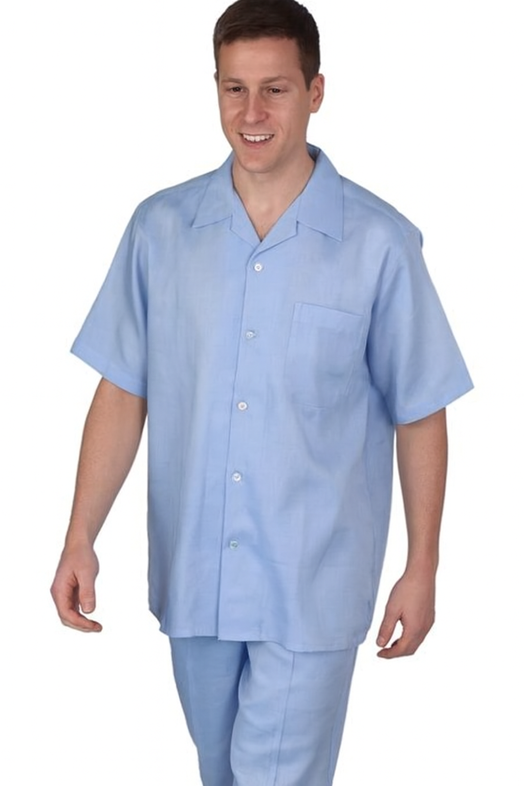 Mens walking suits casual two piece sets Summer Short Sleeve Shirt & Pants Casual Two Piece Mens Walking Outfit For Sale Pant Sets Casual Suit Set Men's Suit 100% Mens Linen Suit - Fabric – Light Blue ~ Sky