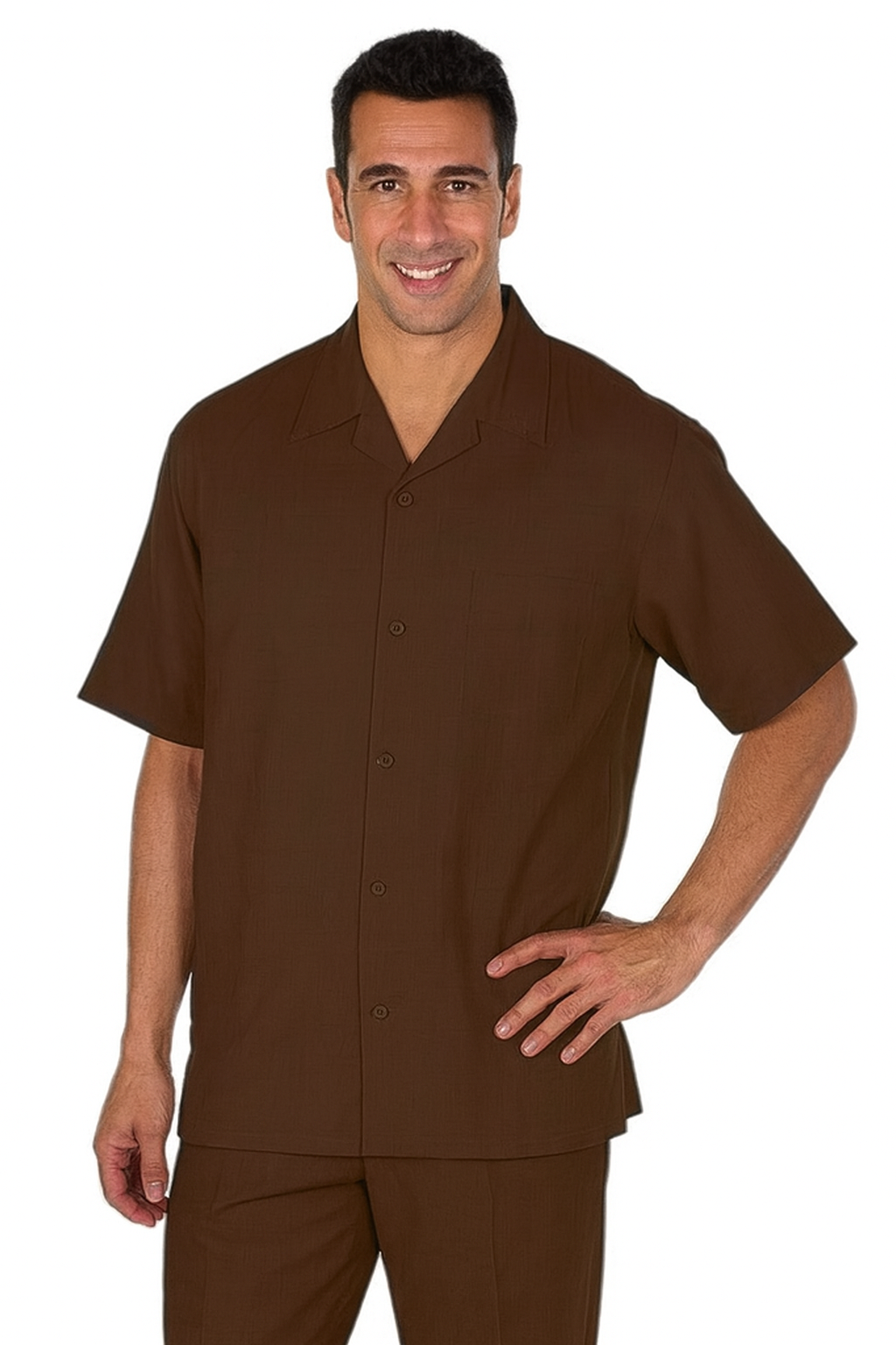 Mens walking suits casual two piece sets Summer Short Sleeve Shirt & Pants Casual Two Piece Mens Walking Outfit For Sale Pant Sets Casual Suit Set Men's Suit 100% Mens Linen Suit - Fabric – Brown