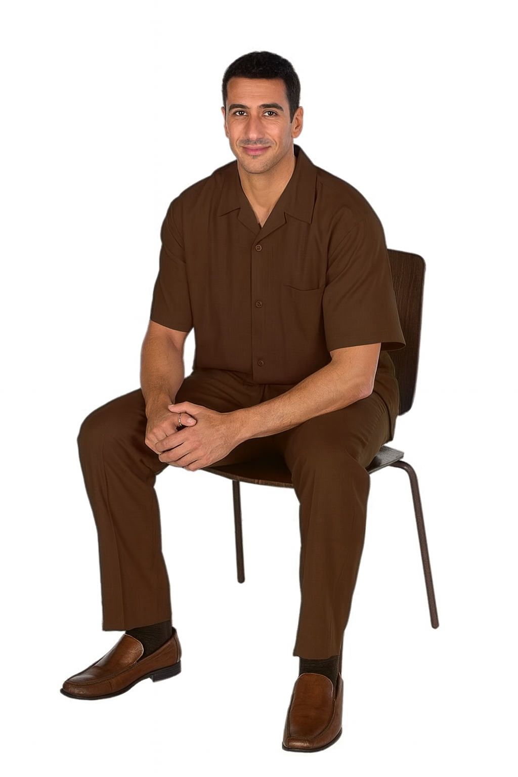 Mens walking suits casual two piece sets Summer Short Sleeve Shirt & Pants Casual Two Piece Mens Walking Outfit For Sale Pant Sets Casual Suit Set Men's Suit 100% Mens Linen Suit - Fabric – Brown