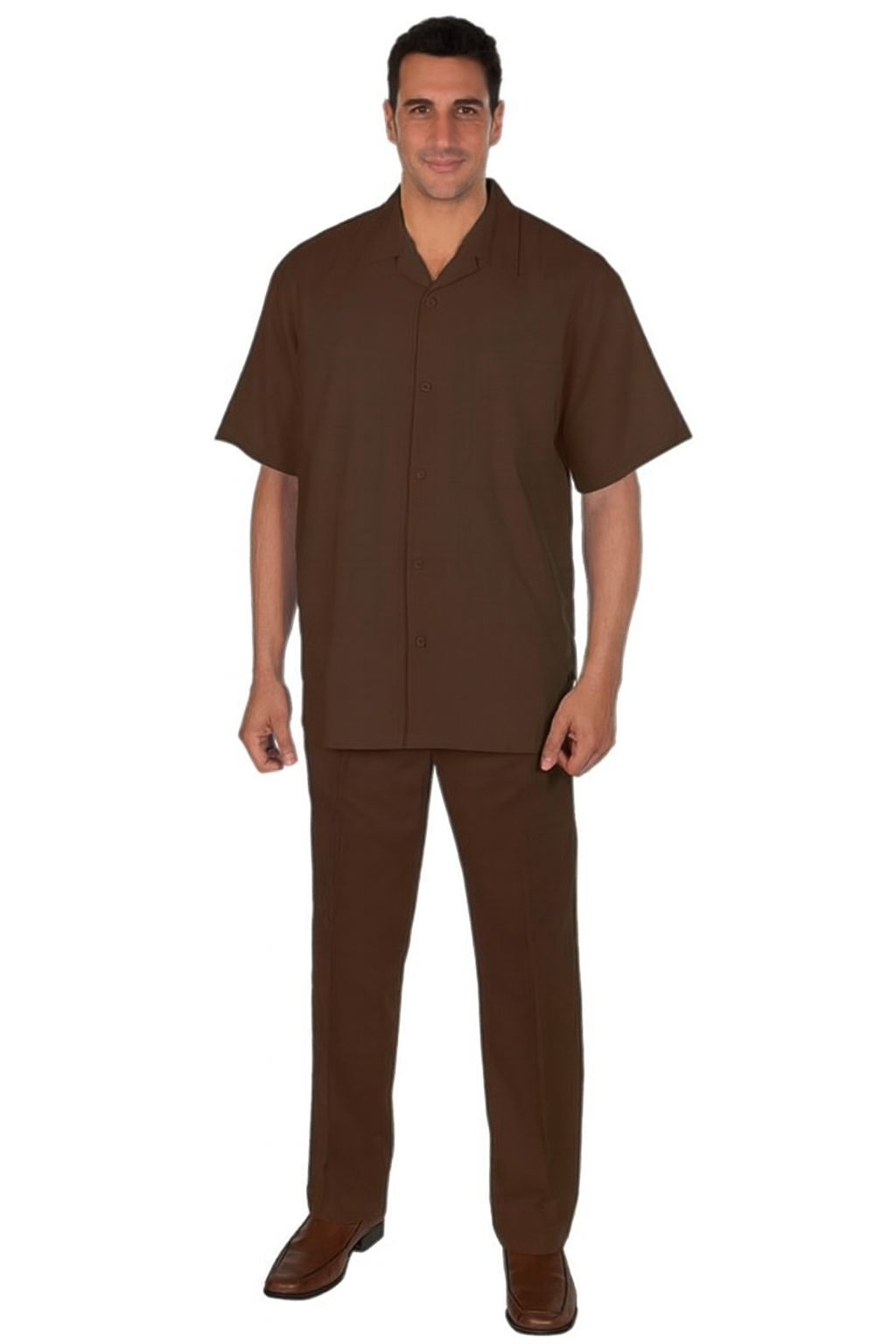 Mens walking suits casual two piece sets Summer Short Sleeve Shirt & Pants Casual Two Piece Mens Walking Outfit For Sale Pant Sets Casual Suit Set Men's Suit 100% Mens Linen Suit - Fabric – Brown