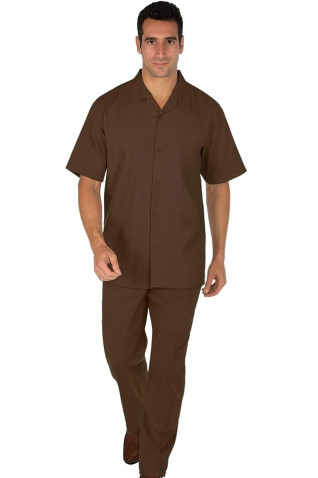 Mens walking suits casual two piece sets Summer Short Sleeve Shirt & Pants Casual Two Piece Mens Walking Outfit For Sale Pant Sets Casual Suit Set Men's Suit 100% Mens Linen Suit - Fabric – Brown