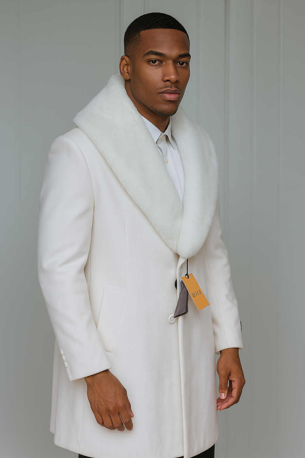 Mens Full Length and Cashmere Overcoat - Winter Topcoats - White Coat