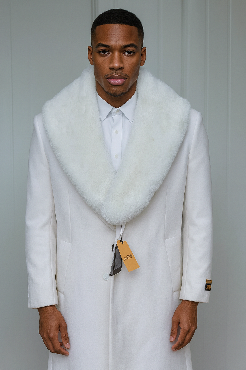 Mens Full Length and Cashmere Overcoat - Winter Topcoats - White Coat