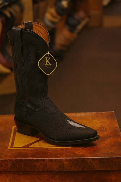 Mens Genunie Stingray mantarraya skin King Exotic Boots Cowboy Style By los altos Boots botas For Sale Snip Toe Western Cowboy Black Dress Cowboy Botas de mantarraya - Mantarraya boots Cheap Priced For Sale Online