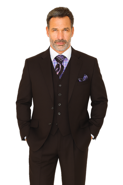 Solid Plum Eggplant Very Dark Purple W Hand-Pick Stitching Super 150'S Vested Suit