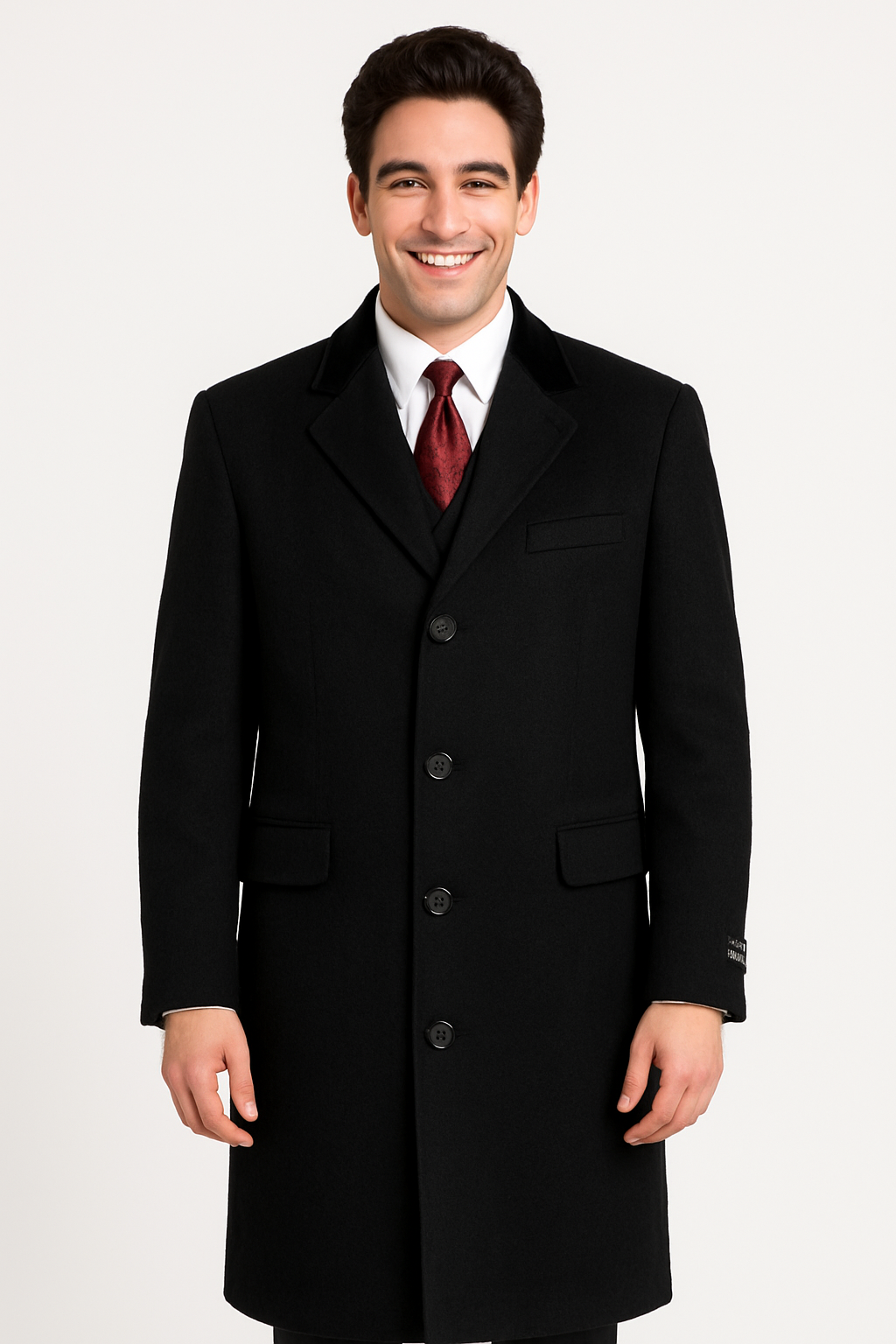 Black Cashmere Chesterfield Overcoat, Full Length 1920s