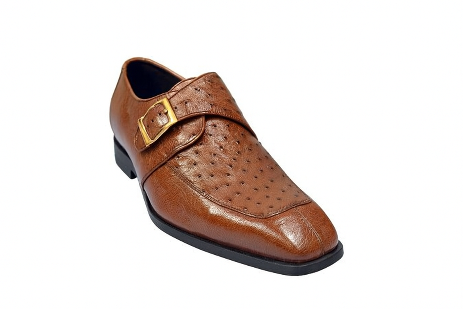 Men's Brown Genuine Ostrich Monk Strap Leather Shoes - Men's Buckle Dress Shoes Mens Ostrich Skin Shoes