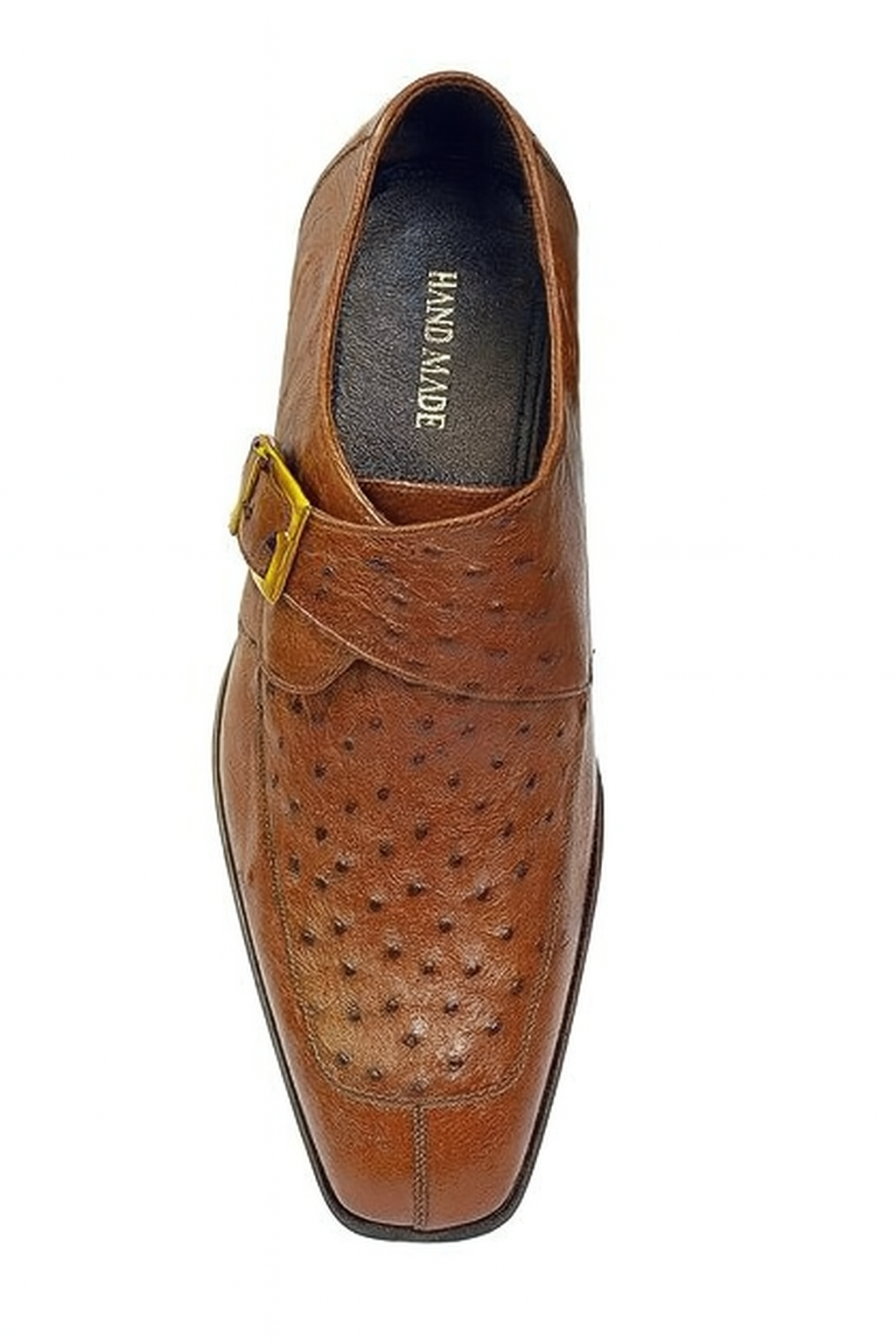 Men's Brown Genuine Ostrich Monk Strap Leather Shoes - Men's Buckle Dress Shoes Mens Ostrich Skin Shoes