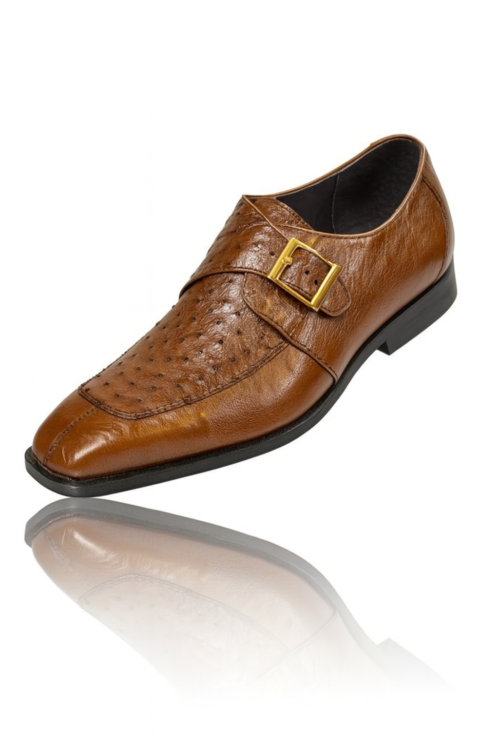 Men's Brown Genuine Ostrich Monk Strap Leather Shoes - Men's Buckle Dress Shoes Mens Ostrich Skin Shoes