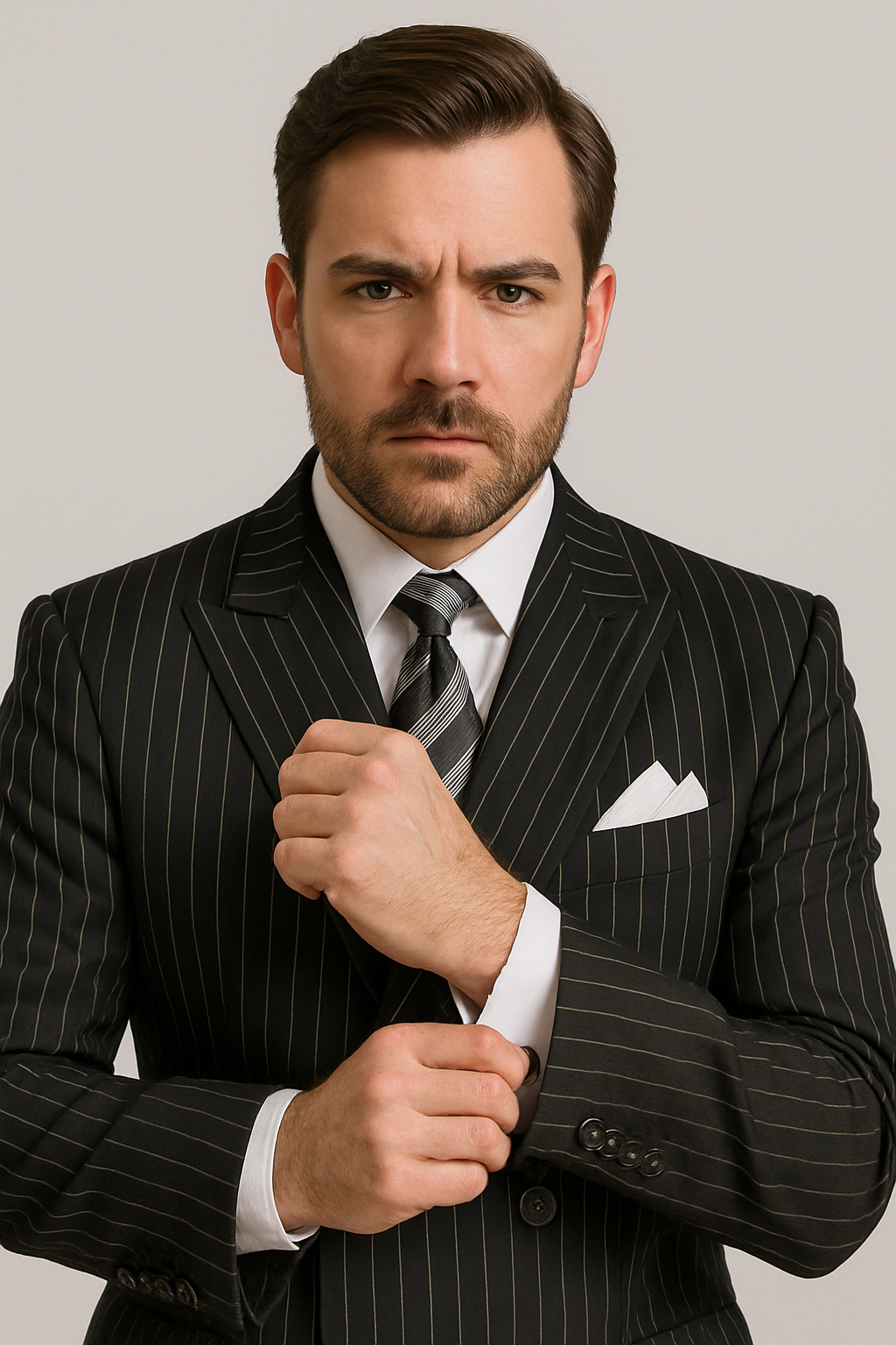 Double Breasted Stripe Suit Black Regular Fit 2 Piece