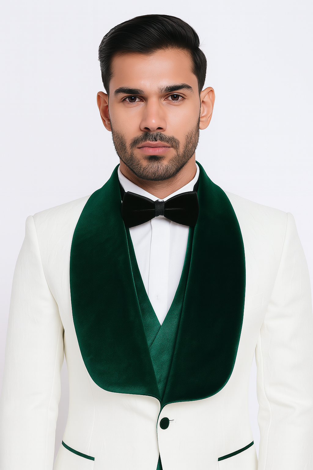 Ivory and Hunter Green Tuxedo Dinner Jacket Wide Velvet Groom Tuxedo Jacket - Prom Blazer