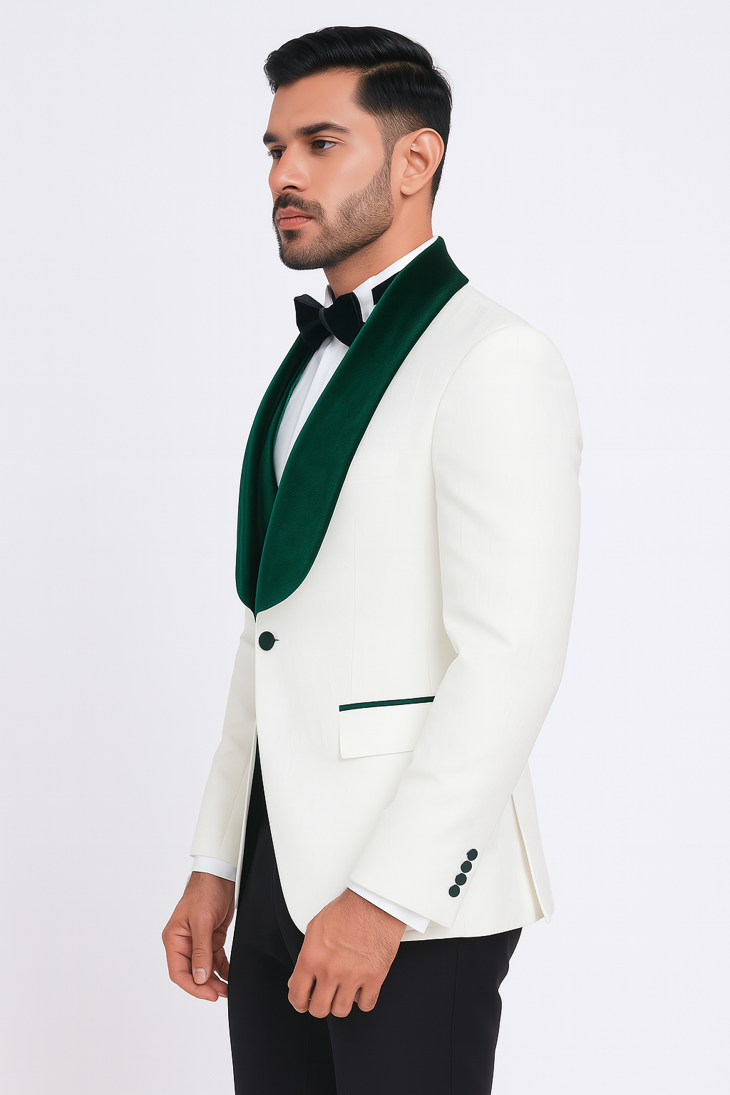 Ivory and Hunter Green Tuxedo Dinner Jacket Wide Velvet Groom Tuxedo Jacket - Prom Blazer