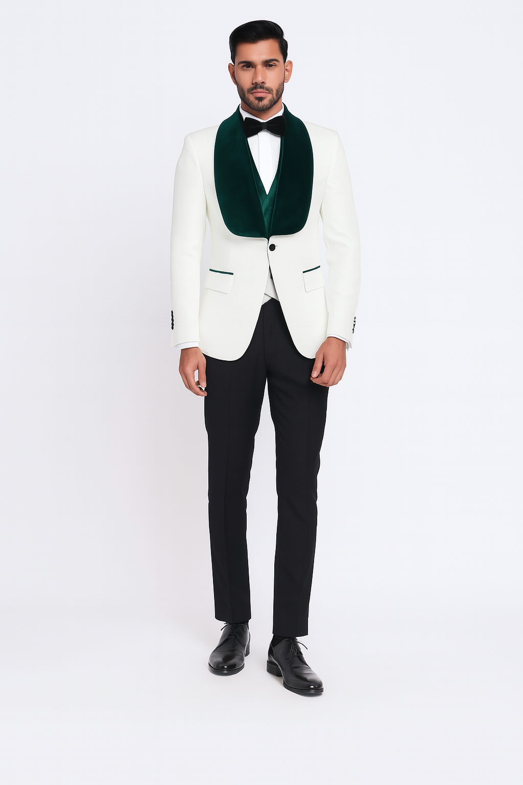 Ivory and Hunter Green Tuxedo Dinner Jacket Wide Velvet Groom Tuxedo Jacket - Prom Blazer