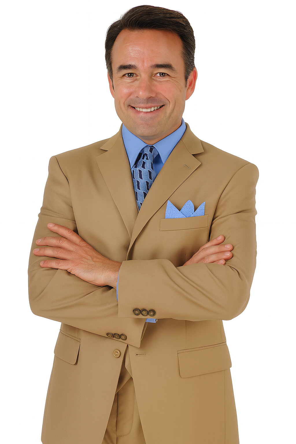 Mens 3 Button Vested Basic Wool Feel Suit in Khaki