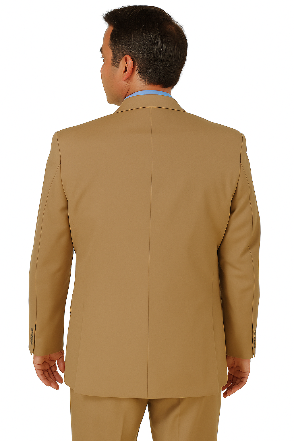 Mens 3 Button Vested Basic Wool Feel Suit in Khaki