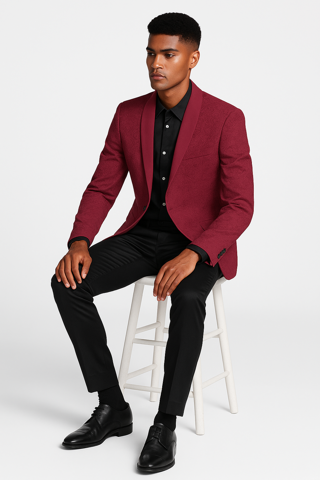 Burgundy Paisley Slim Fit Tuxedo Jacket with Satin Lapel