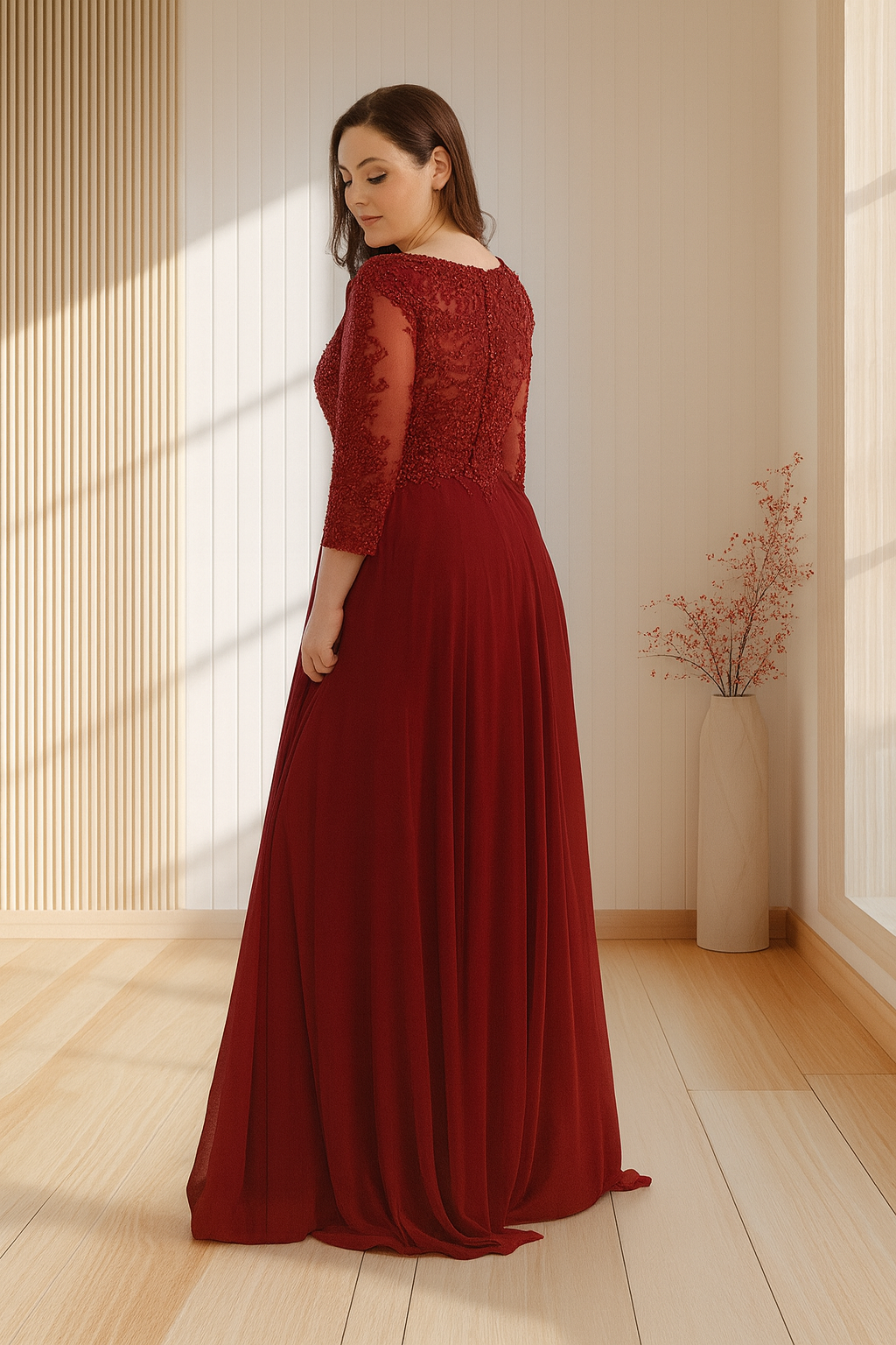 May Queen MQ1615 Long Sleeve A Line Classy Mother of the Bride Gown-New Collection