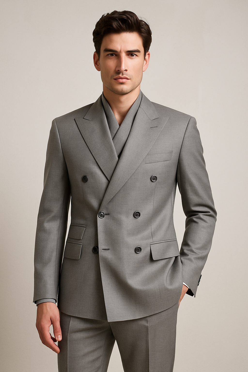 Tiglio Rosso Suit - Classic Fit Athletic Cut 100% Wool Super 150s Italian Fabric Peak Lapel in Color Gray