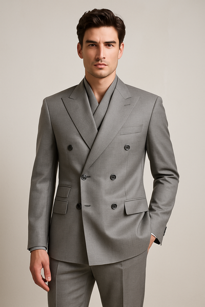 Tiglio Rosso Suit - Classic Fit Athletic Cut 100% Wool Super 150s Italian Fabric Peak Lapel in Color Gray