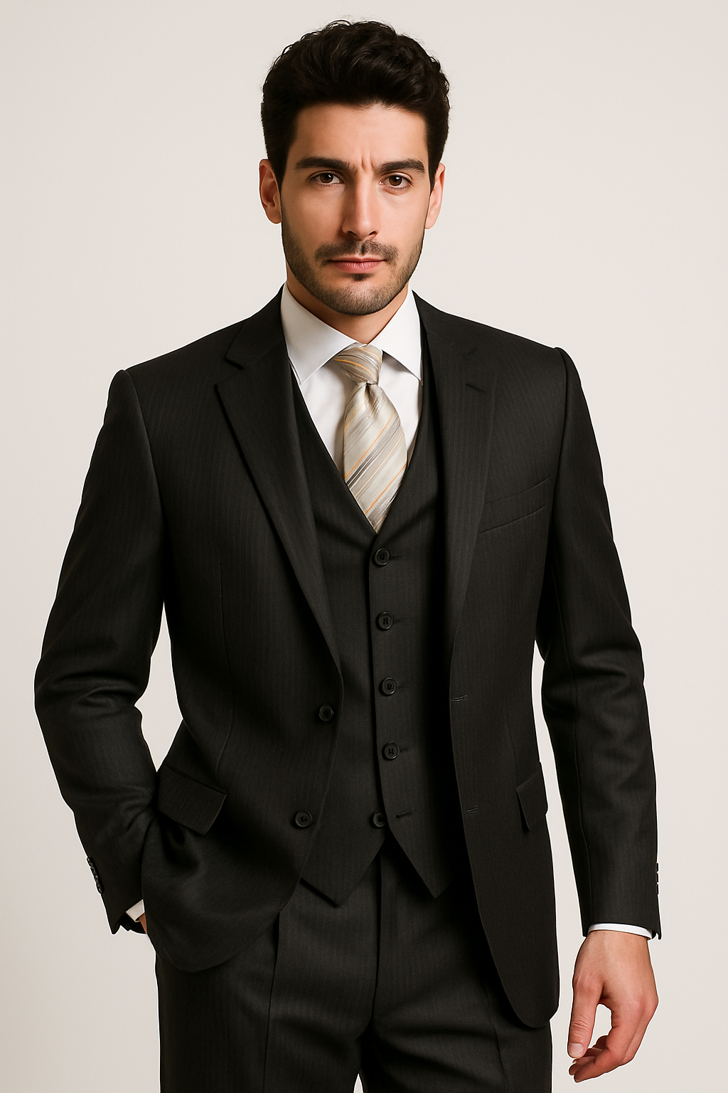 Men's 3pc Suit Brown Pinstripe Suit Brown 2 Piece Suits - Two piece Business suits Suit