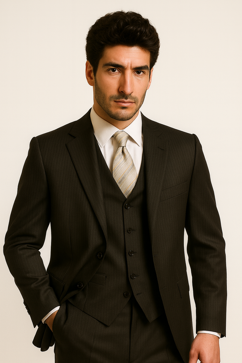 Men's 3pc Suit Brown Pinstripe Suit Brown 2 Piece Suits - Two piece Business suits Suit