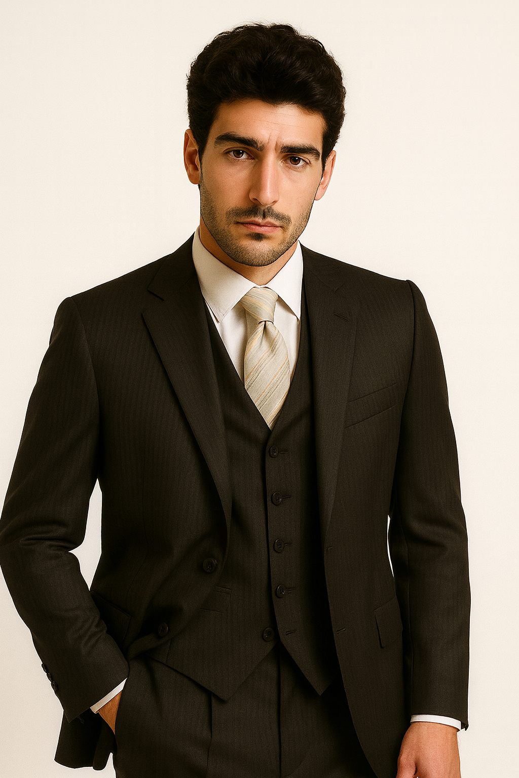 Men's 3pc Suit Brown Pinstripe Suit Brown 2 Piece Suits - Two piece Business suits Suit