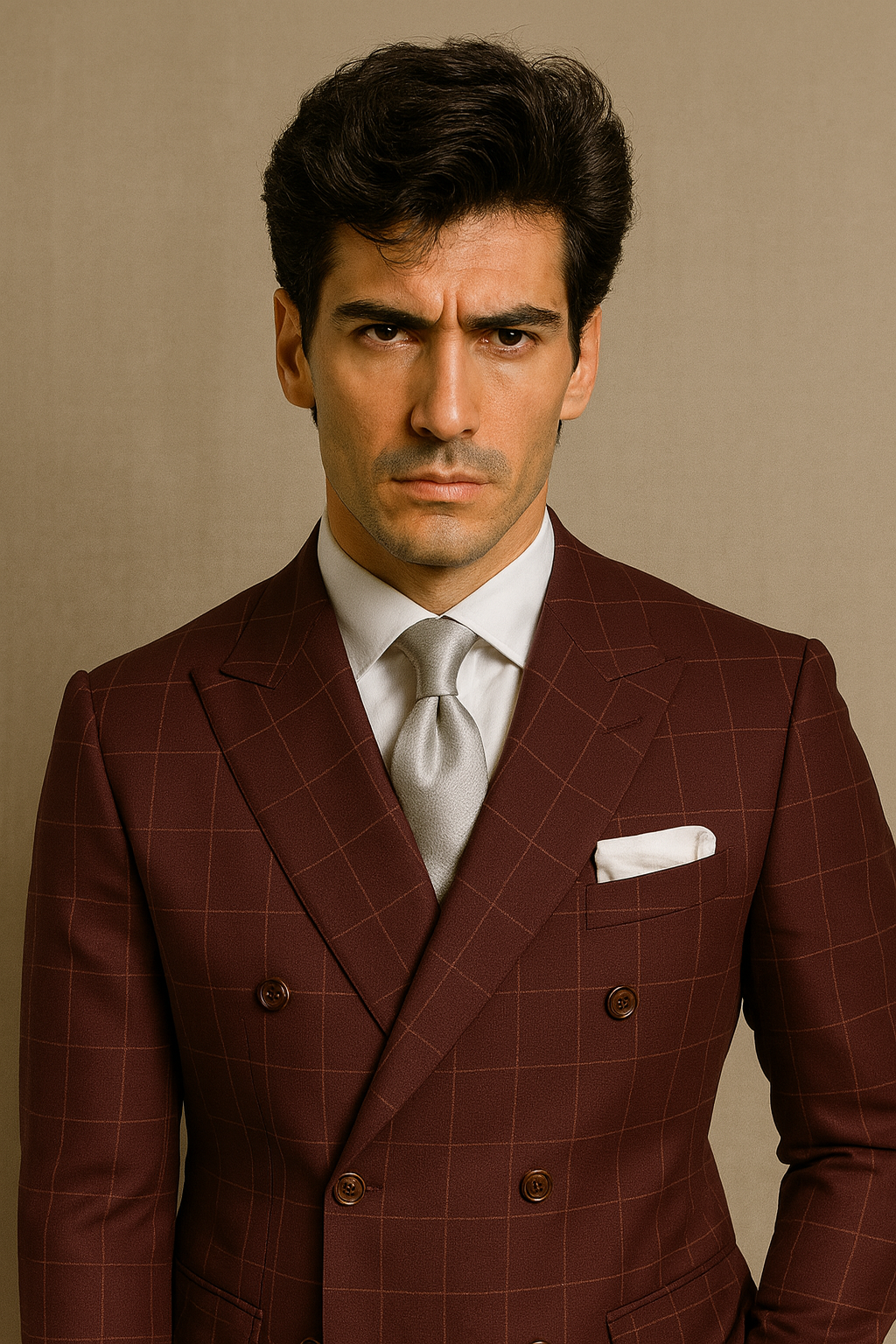 Men's Six Button Double Breasted Peak Lapel Jacket In Burgundy