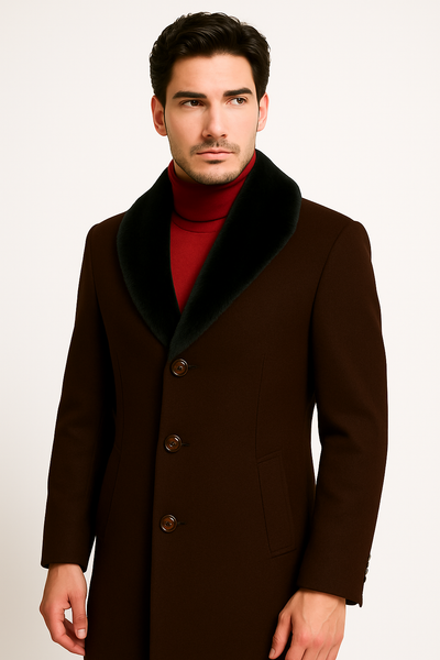 Men's Big And Tall Overcoat Long Men's Dress Topcoat - Winter coat 4XL 5XL 6XL Dark Brown
